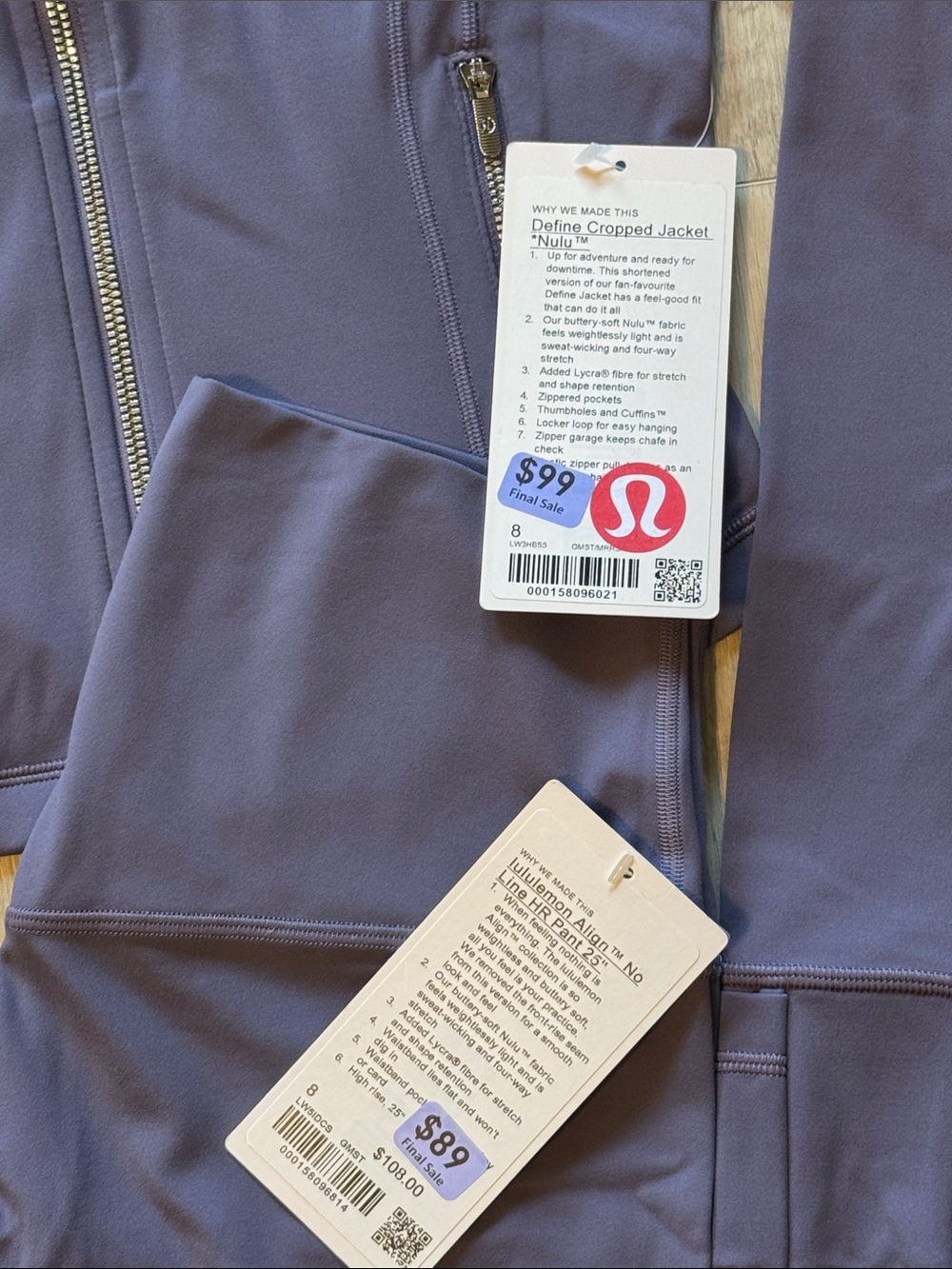 lululemon athletica Grape Mist Set Nulu Cropped Define Align No Line HR 25” - Picture 2 of 3
